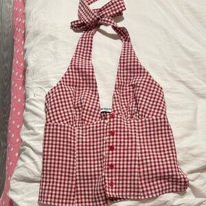 Princess Polly Red Checkered Halter Blouse